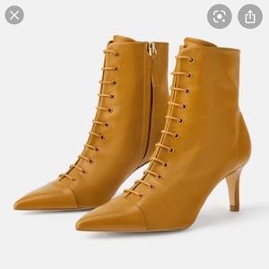 NEW leather Zara lace up booties tan